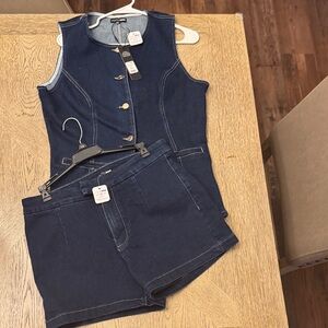 Fashion Nova Dark Blue Denim Pantsuit (Shorts)